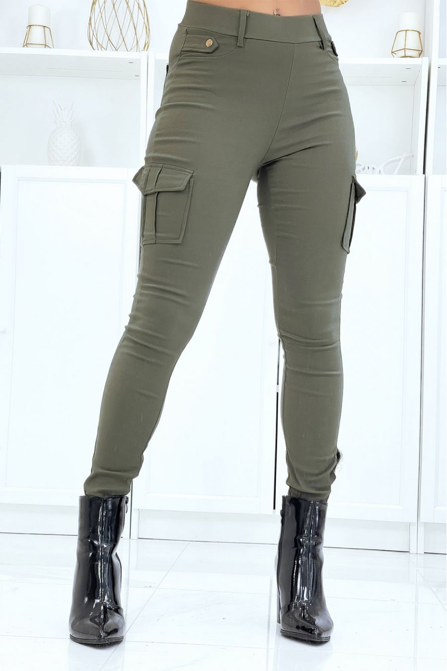 Khaki stretch cargo pants ENLEG-7157 - 1