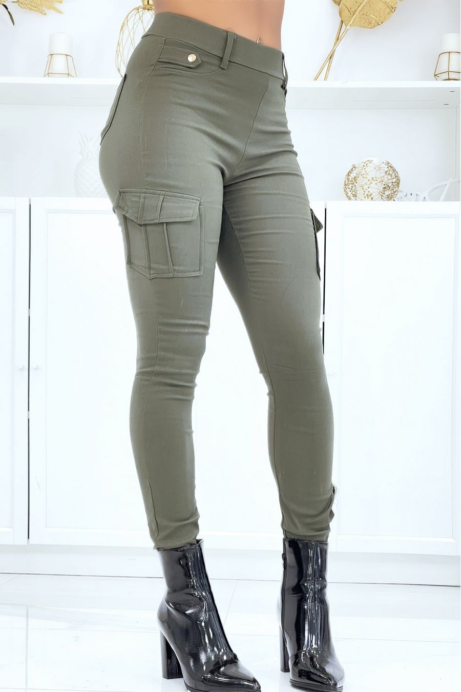 Kaki stretch cargobroek ENLEG-7157 - 2