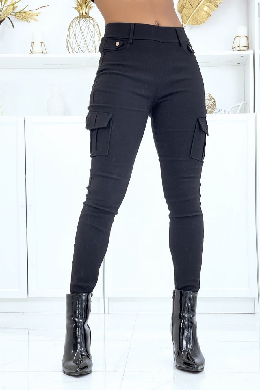 Black stretch cargo pants ENLEG-7157 - 1