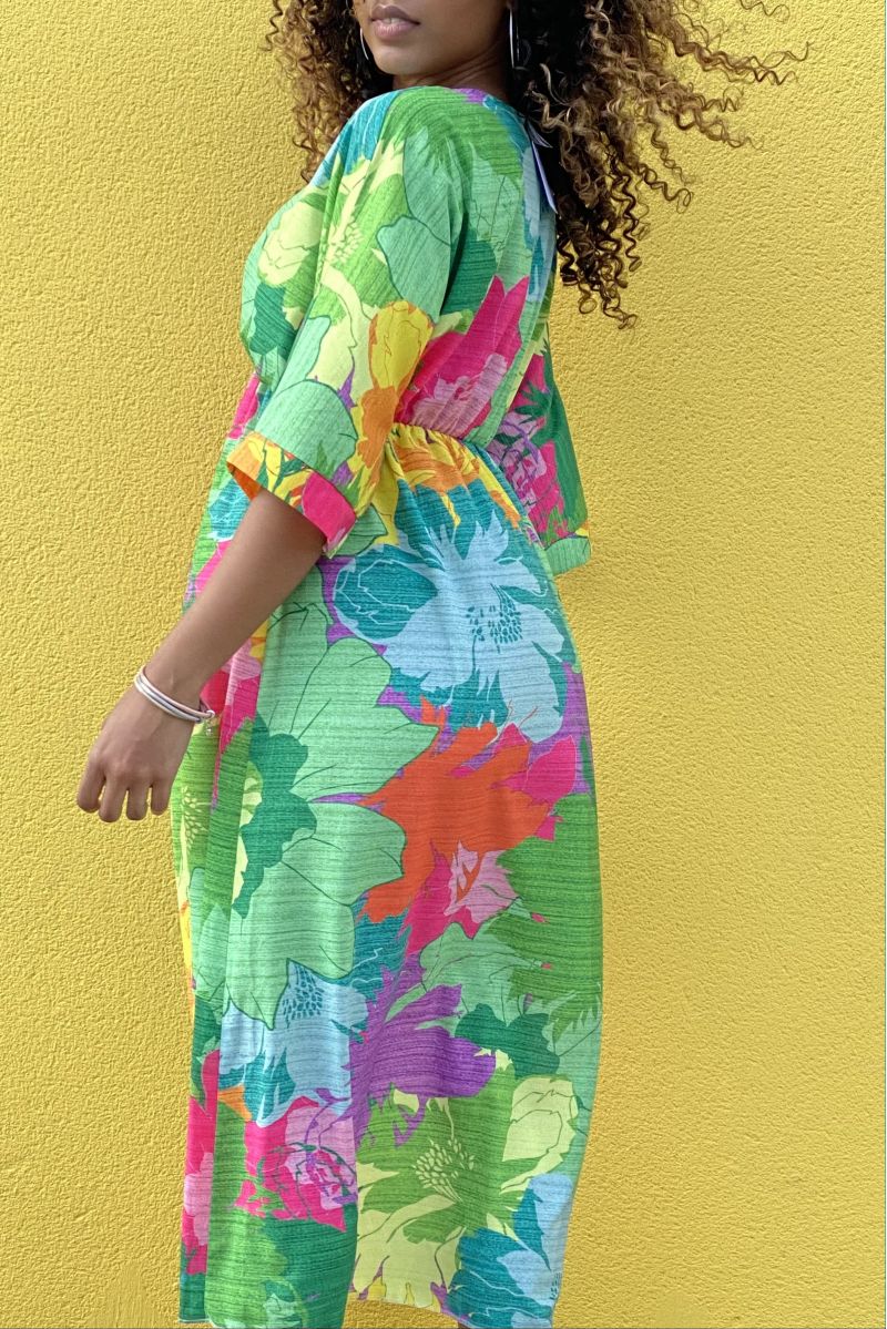 Robe d'été multicolor longue verte col v plongeant - 3 Robe d'été multicolor longue verte col v plongeant - 3