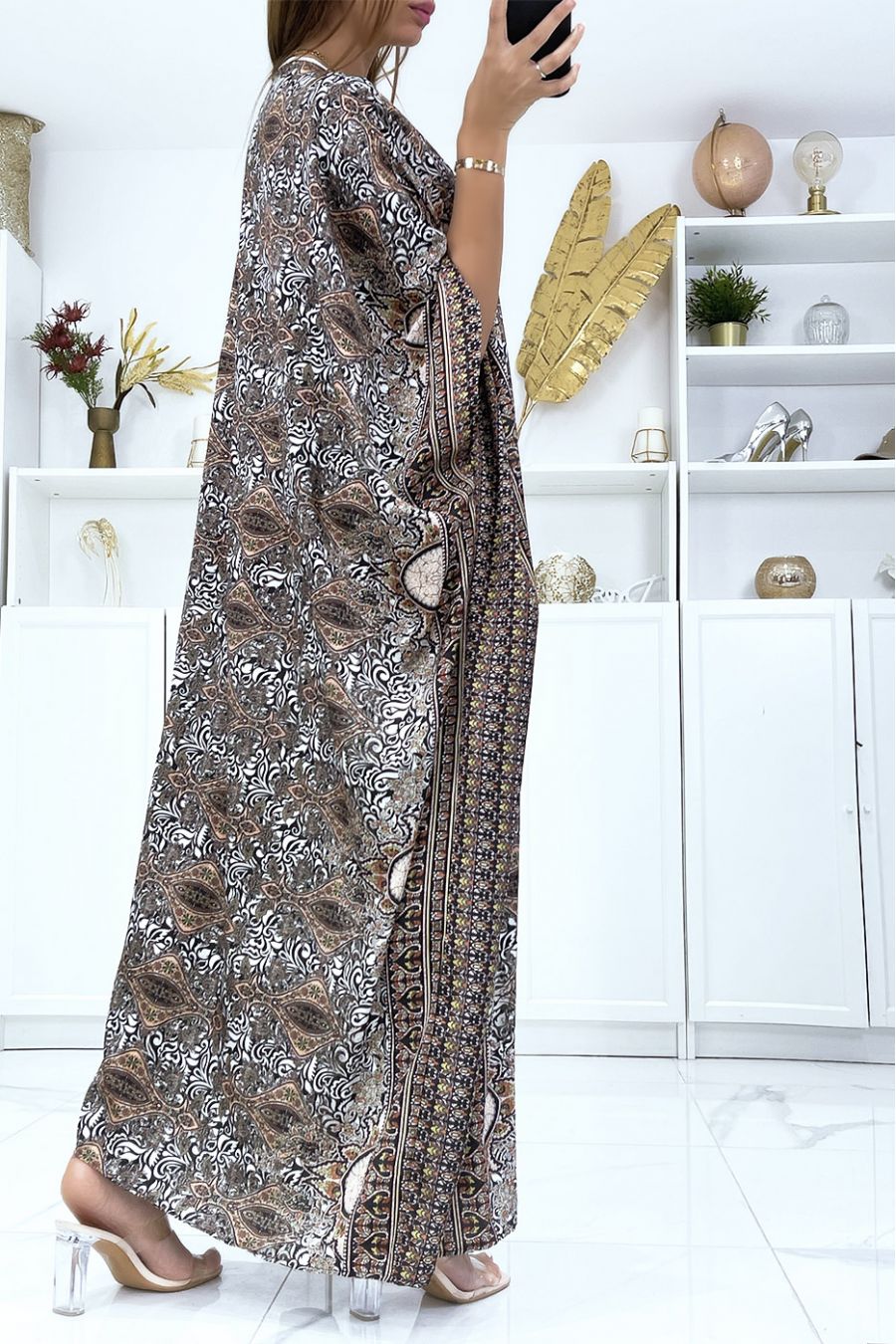 Caftan de plage noir satiné avec cordon au cou - 5