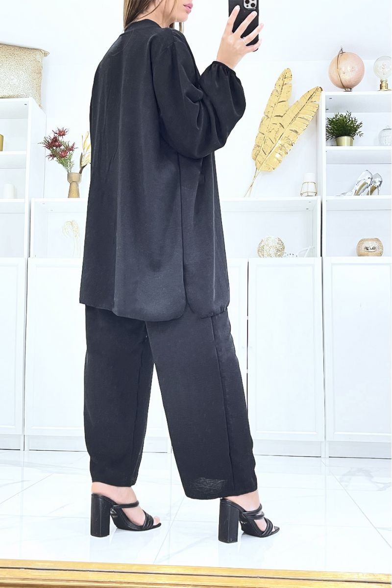 Black tunic and palazzo pants set with gold embroidered collar - 5