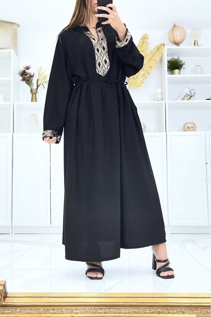 Black dress with long sleeves and sequins on the sleeves and collar - 2