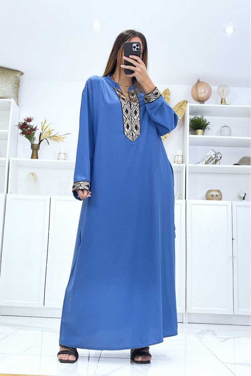 Indigo dress with long sleeves and sequin on the sleeves and collar - 2