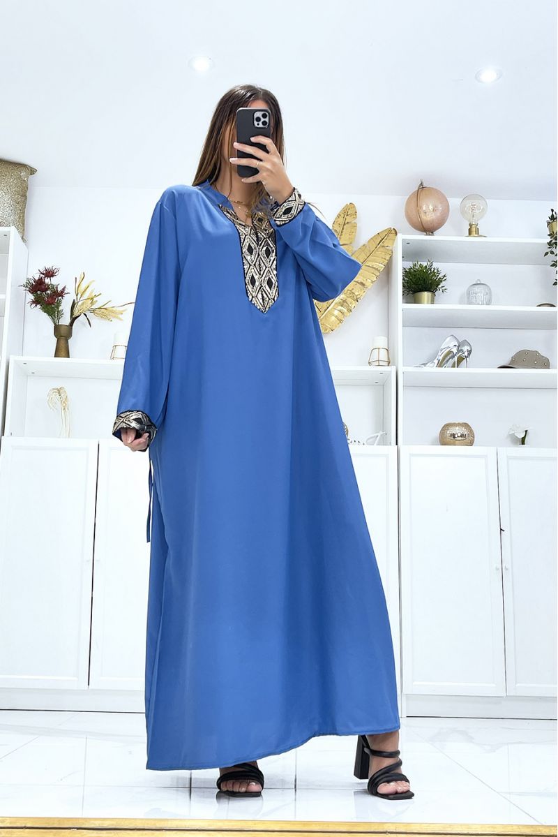Indigo dress with long sleeves and sequin on the sleeves and collar - 3