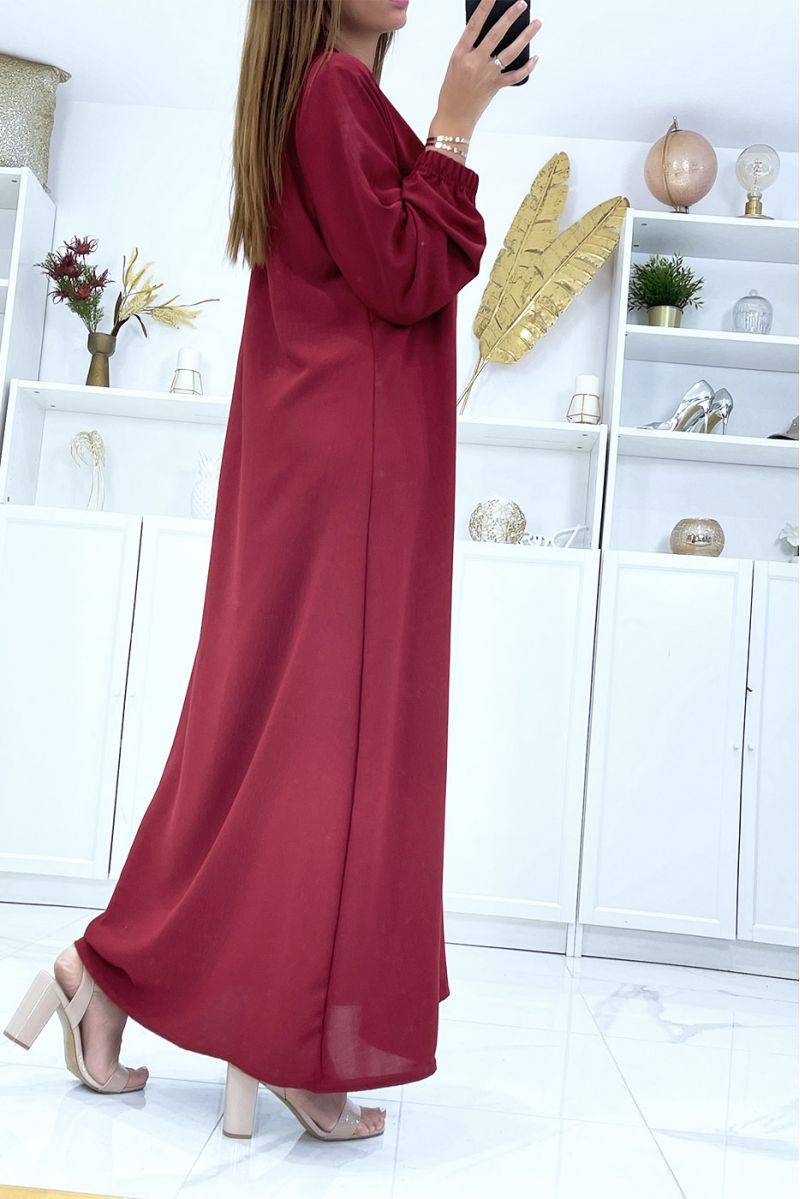Burgundy dress with long sleeves and gold embroidered collar - 4