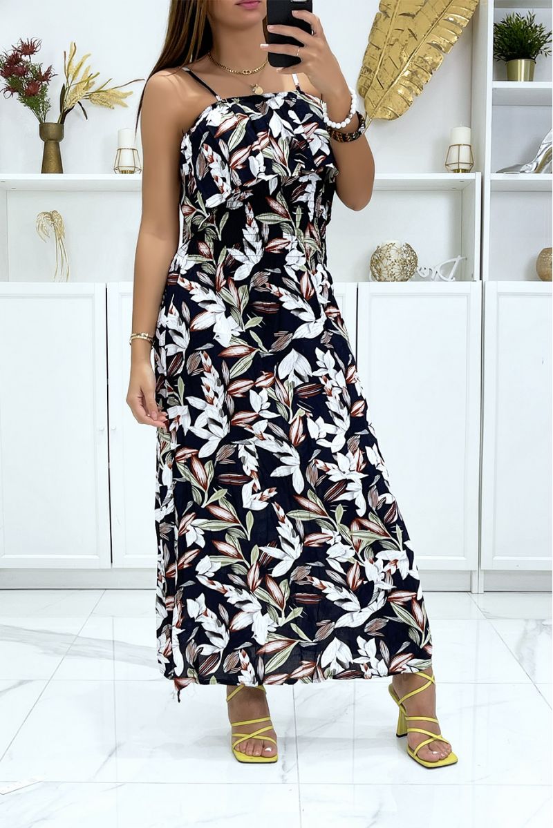 Long beige satin dress with flared wrap-over collar - 2