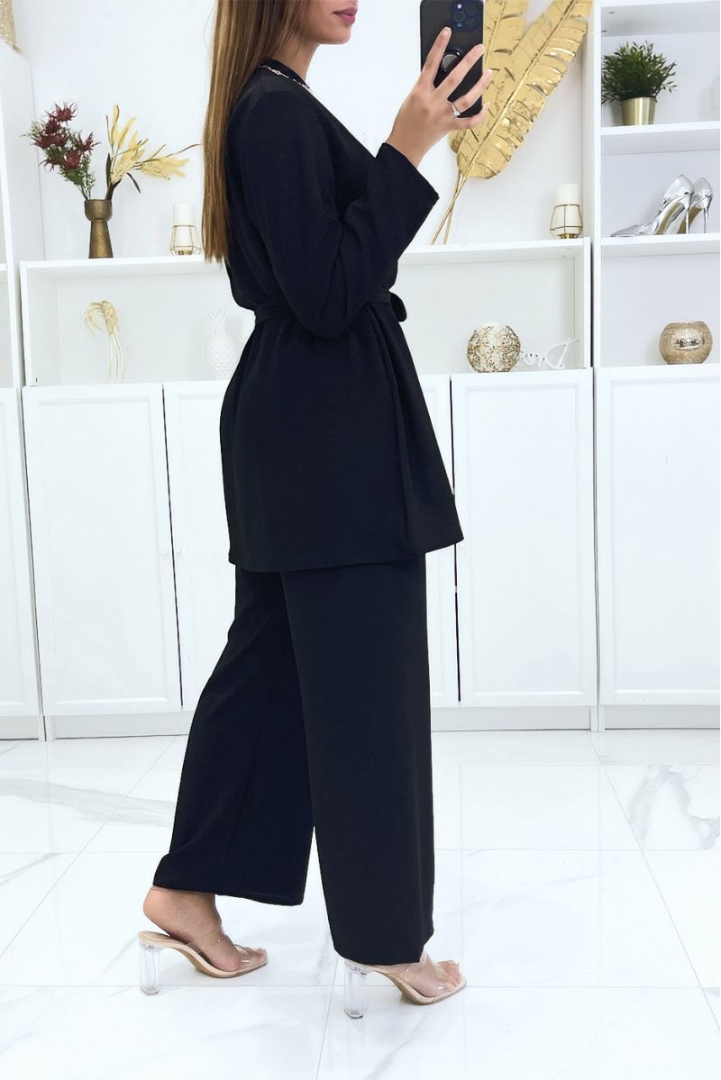 Ensemble noir à détails orientaux tunique et pantalon - 1
