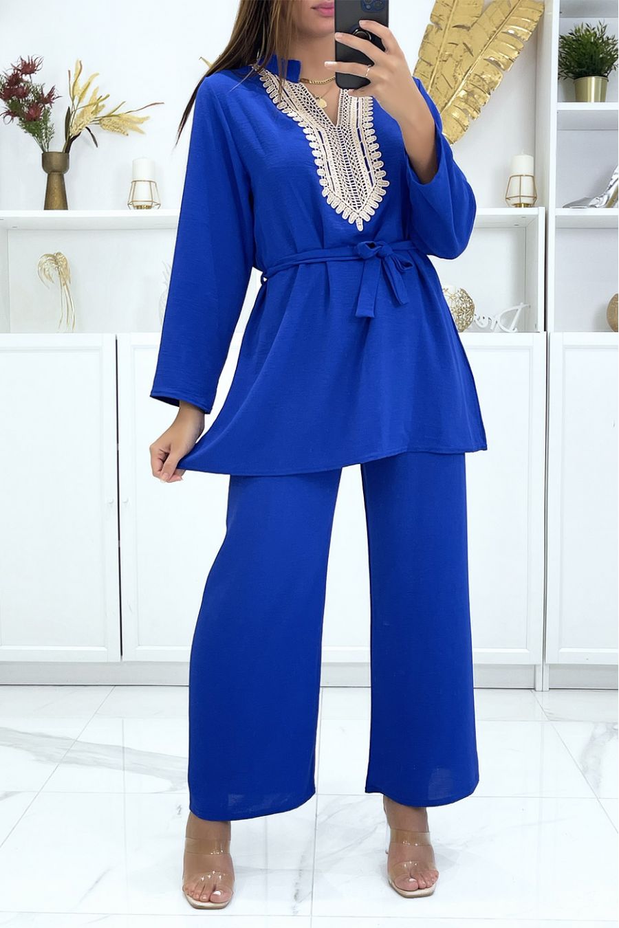 Ensemble royal à détails orientaux tunique et pantalon - 4