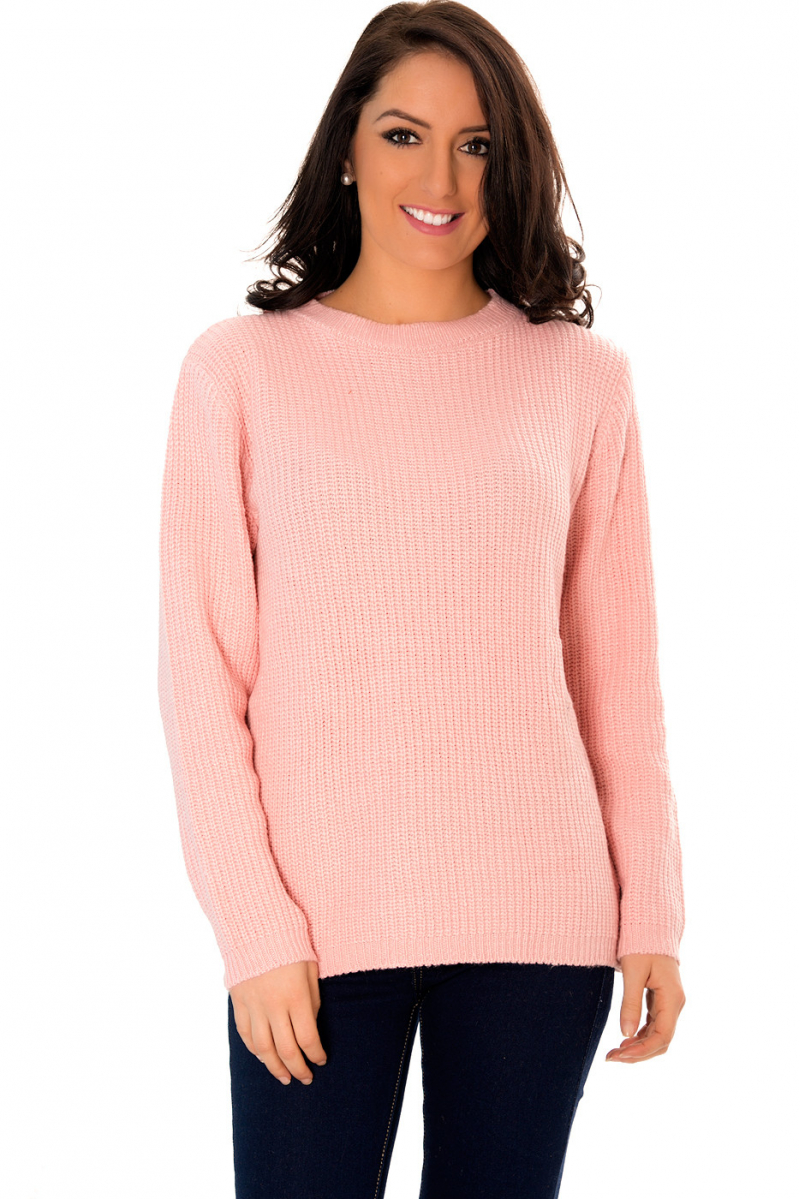 Pull tricot Rose avec un ravissant dos à crochet à col V très fashion. 2711. - 2