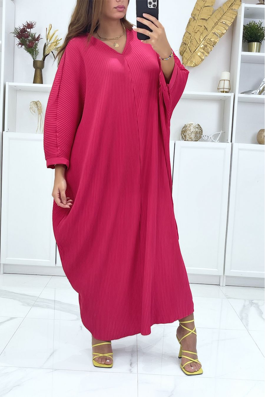 Robe grande taille à manches chauve-souris fushia - 2