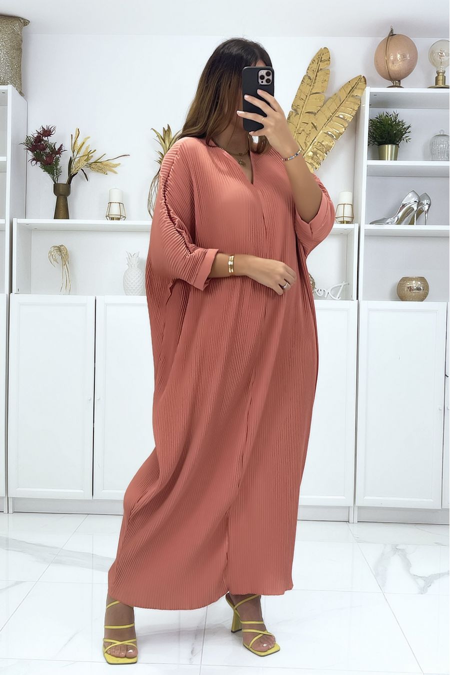 Dark Pink Batwing Sleeve Plus Size Dress - 3