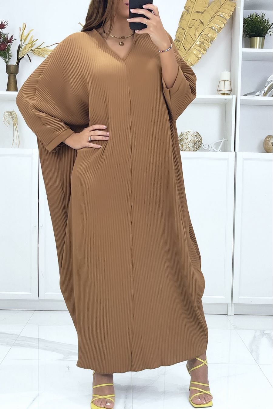 Robe grande taille à manches chauve-souris camel - 3