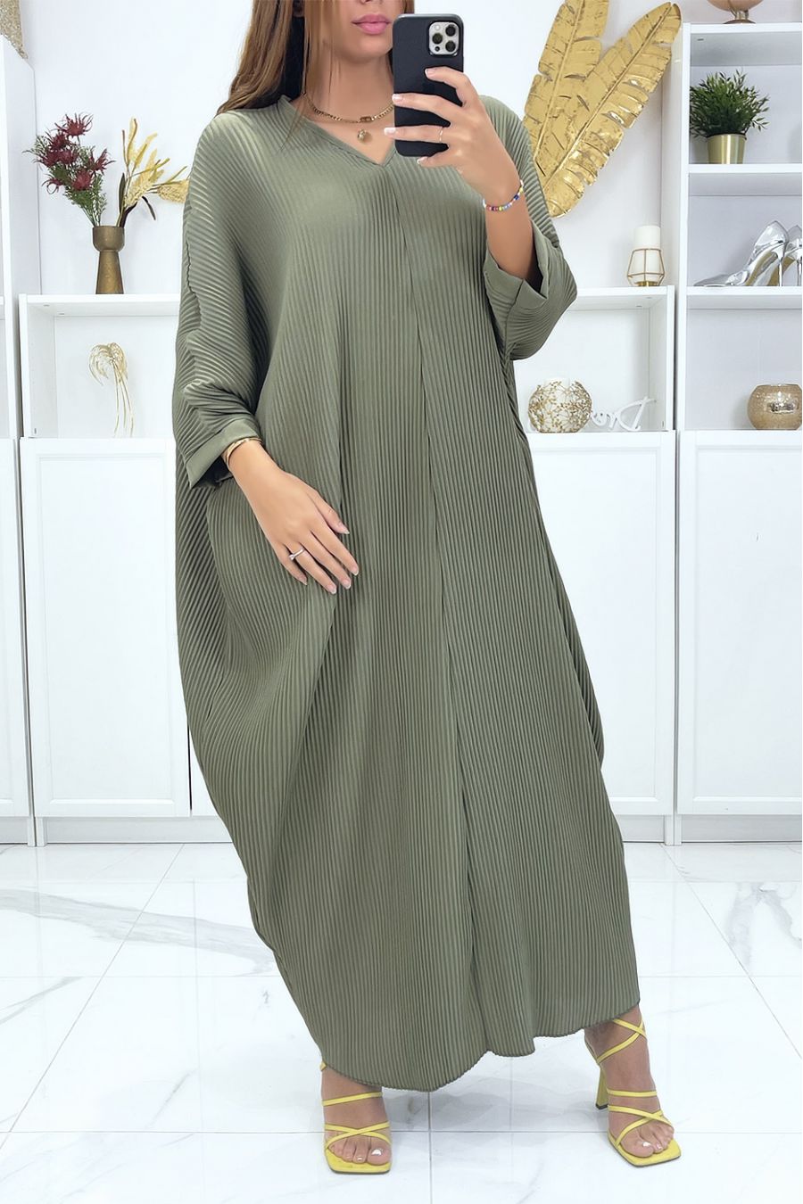 Robe grande taille à manches chauve-souris kaki - 2