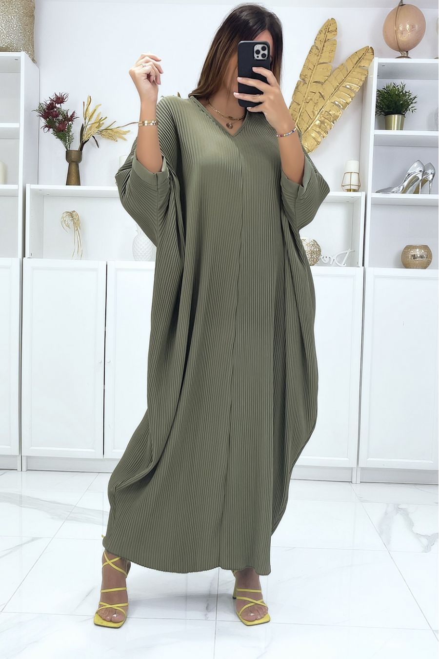 Robe grande taille à manches chauve-souris kaki - 4