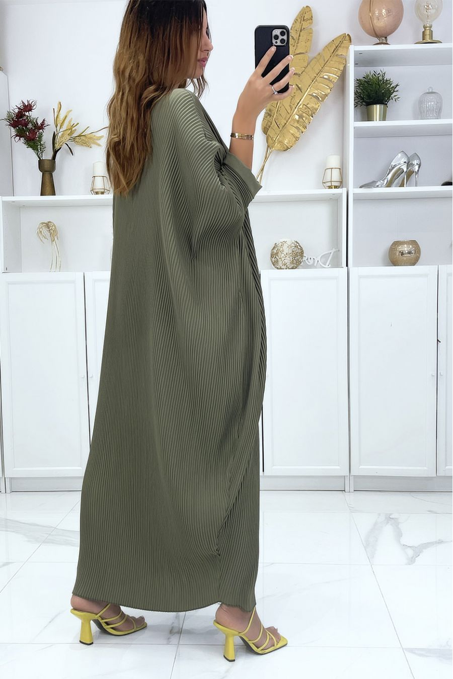 Robe grande taille à manches chauve-souris kaki - 5