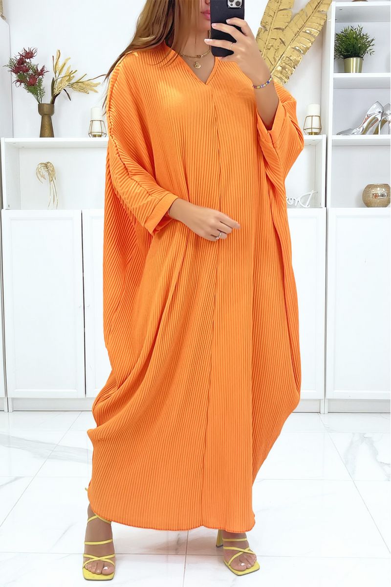 Kaki oranje mouw plus size jurk - 1