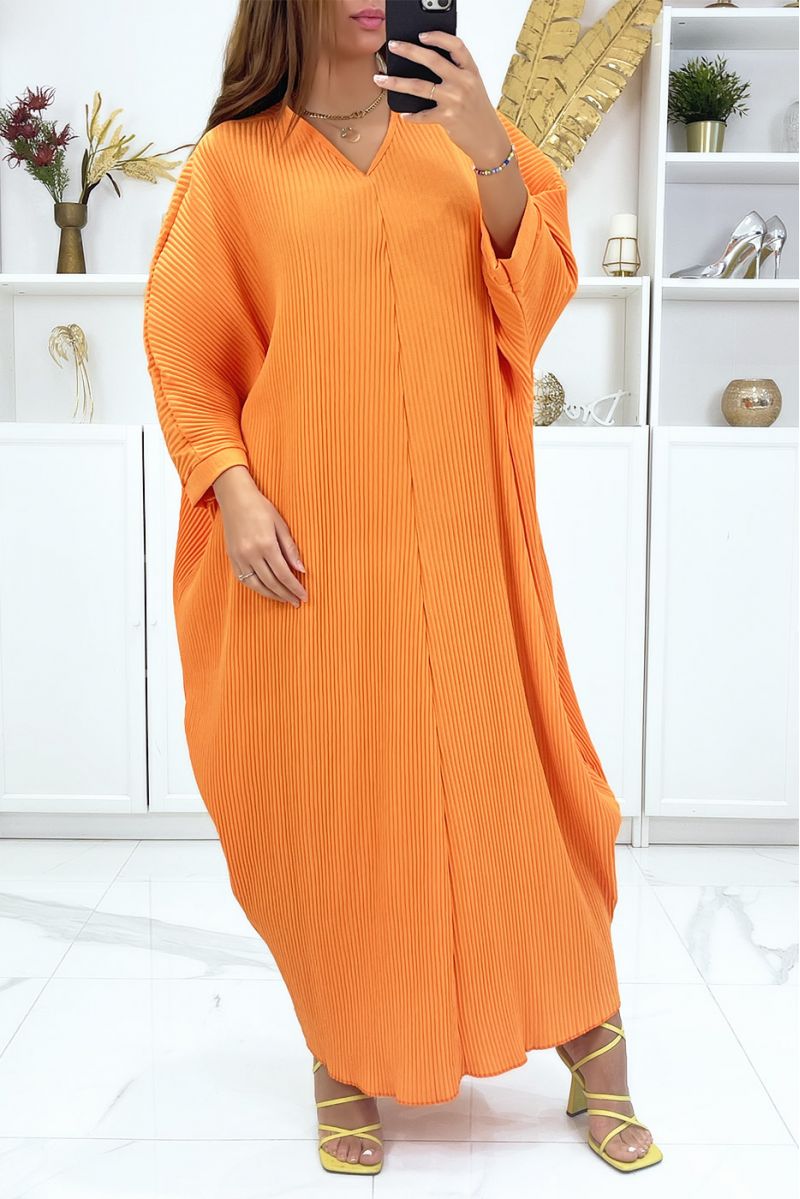 Kaki oranje mouw plus size jurk - 2