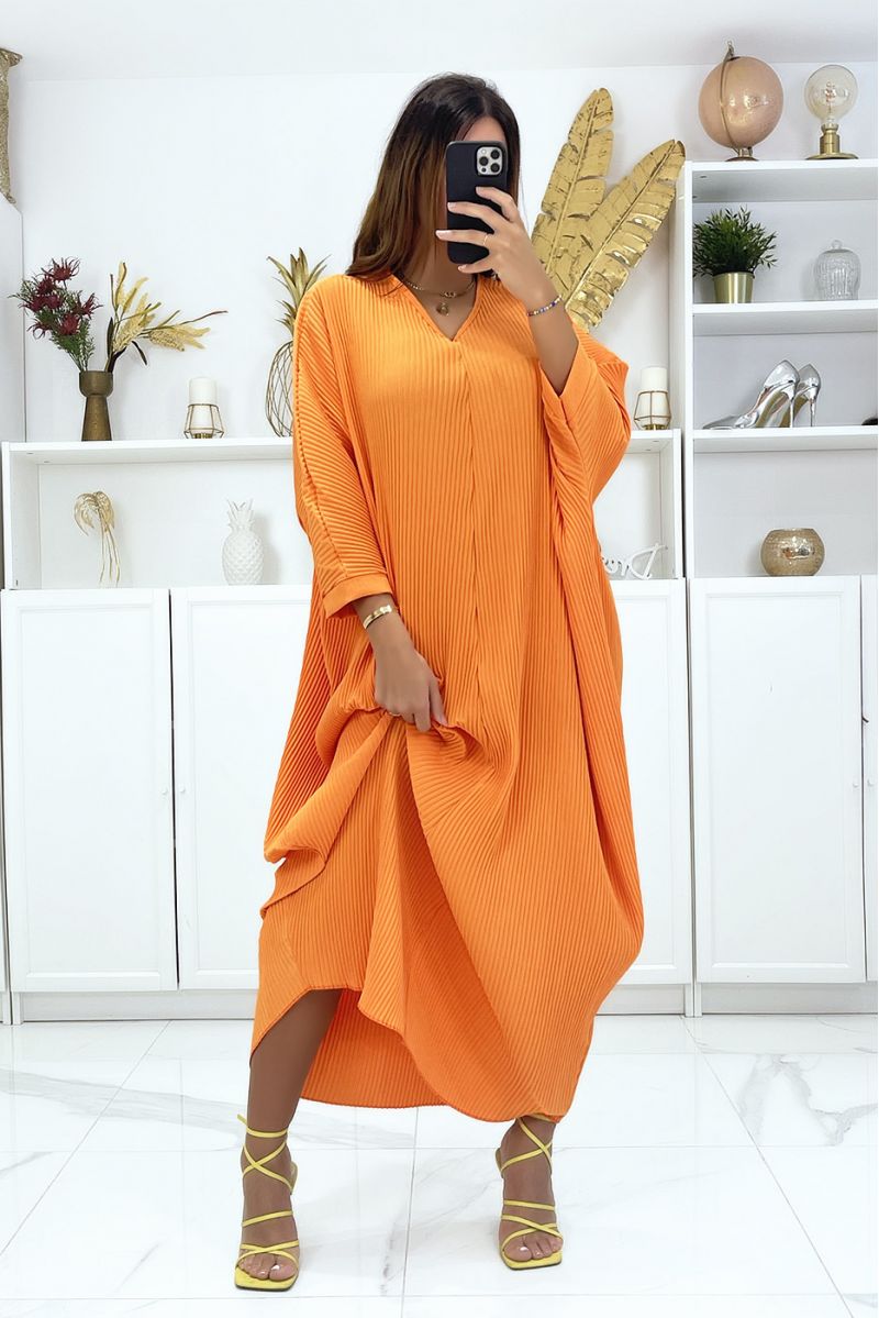Kaki oranje mouw plus size jurk - 3