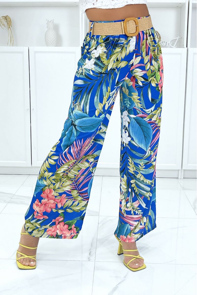 Pantalon palazzo royal à motif feuillage multicolores - 1