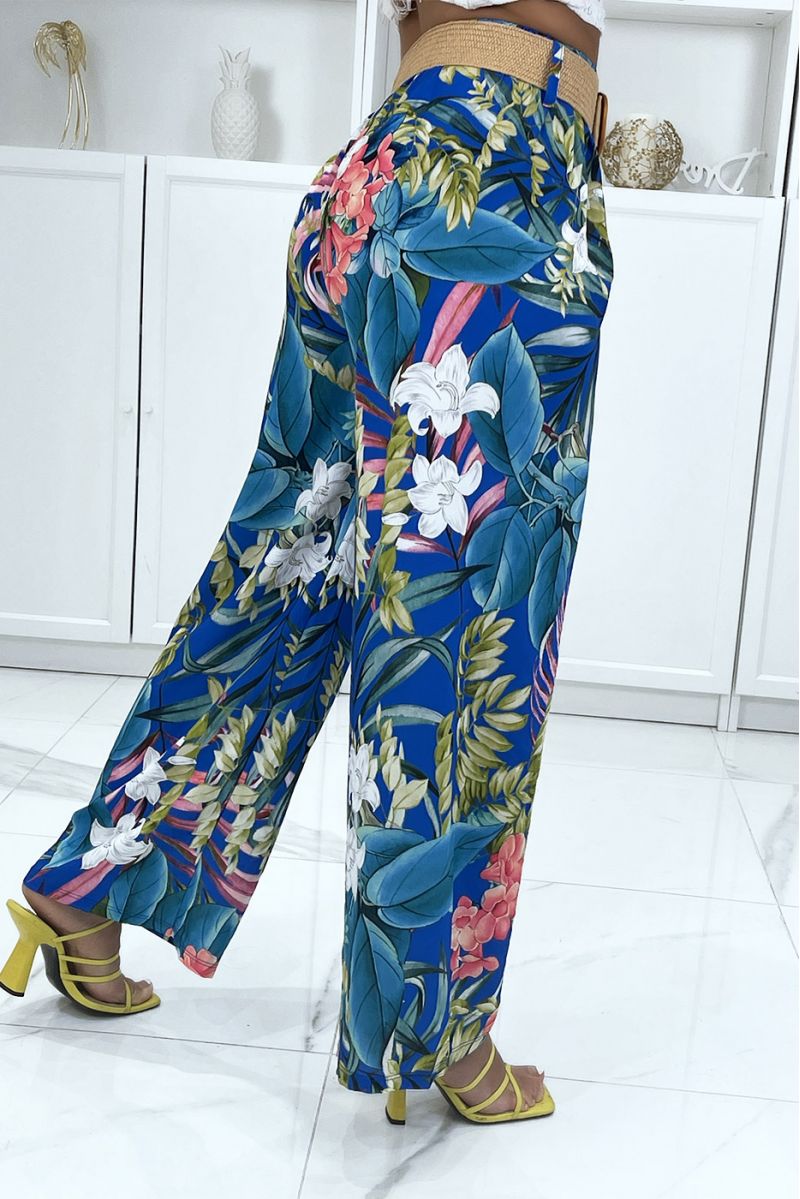 Pantalon palazzo royal à motif feuillage multicolores - 2