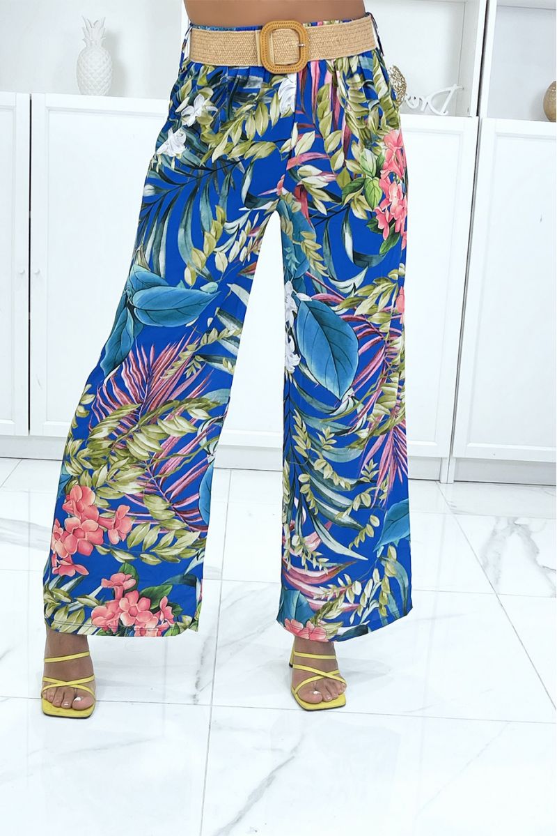 Pantalon palazzo royal à motif feuillage multicolores - 3