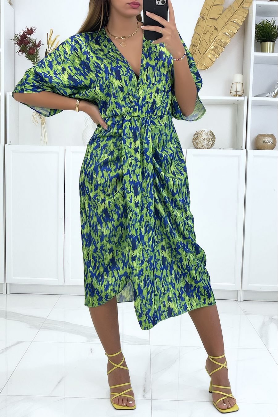 Robe portefeuille royal bicolore col V cintrée à la taille - 2