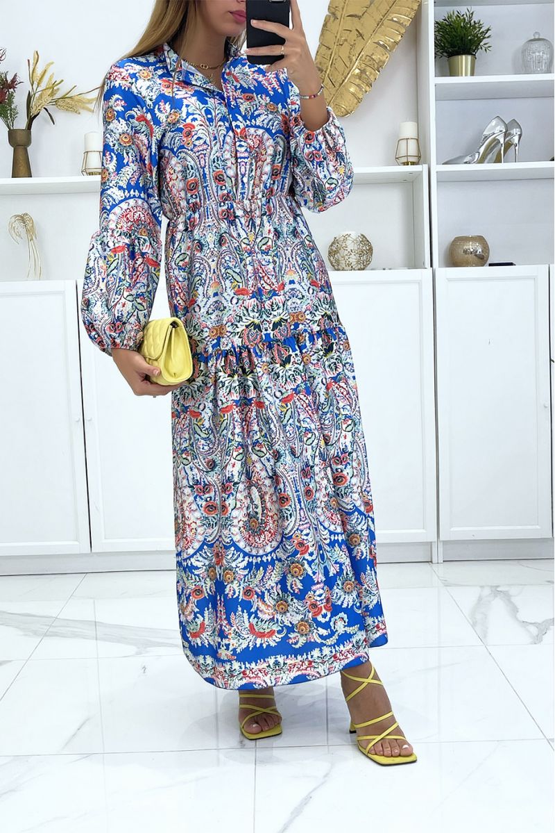 Royal long dress with elastic and multicolored floral print - 2 Royal long dress with elastic and multicolored floral print - 2