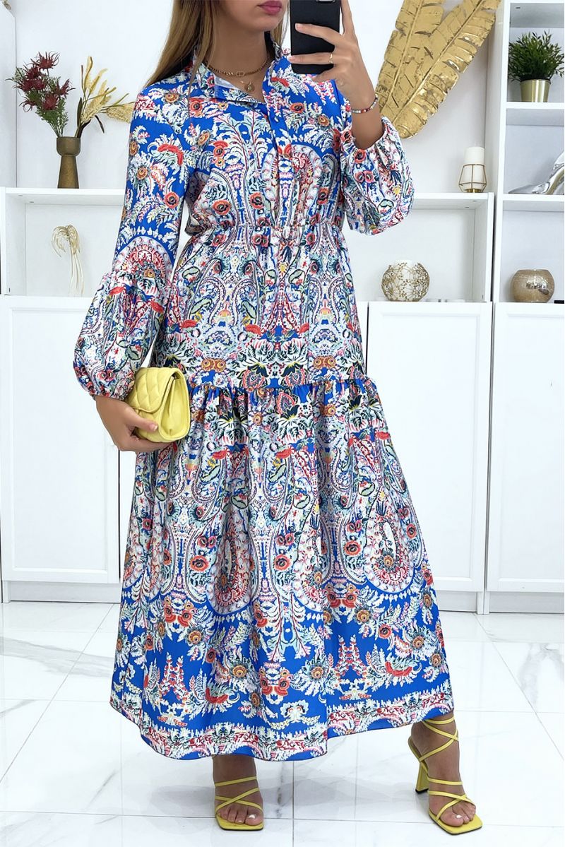 Royal long dress with elastic and multicolored floral print - 3 Royal long dress with elastic and multicolored floral print - 3