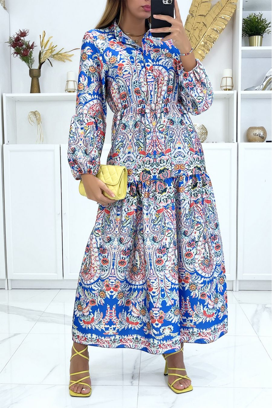 Royal long dress with elastic and multicolored floral print - 4