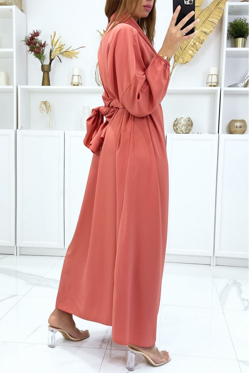 Abaya corail avec voile intégré pas chère couleur vitaminée - 3 Abaya corail avec voile intégré pas chère couleur vitaminée - 3