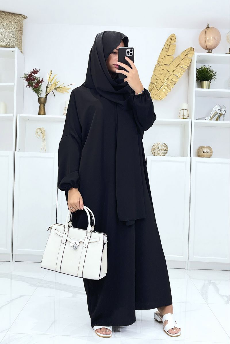 Abaya noire avec voile intégré pas chère couleur vitaminée - 2 Abaya noire avec voile intégré pas chère couleur vitaminée - 2