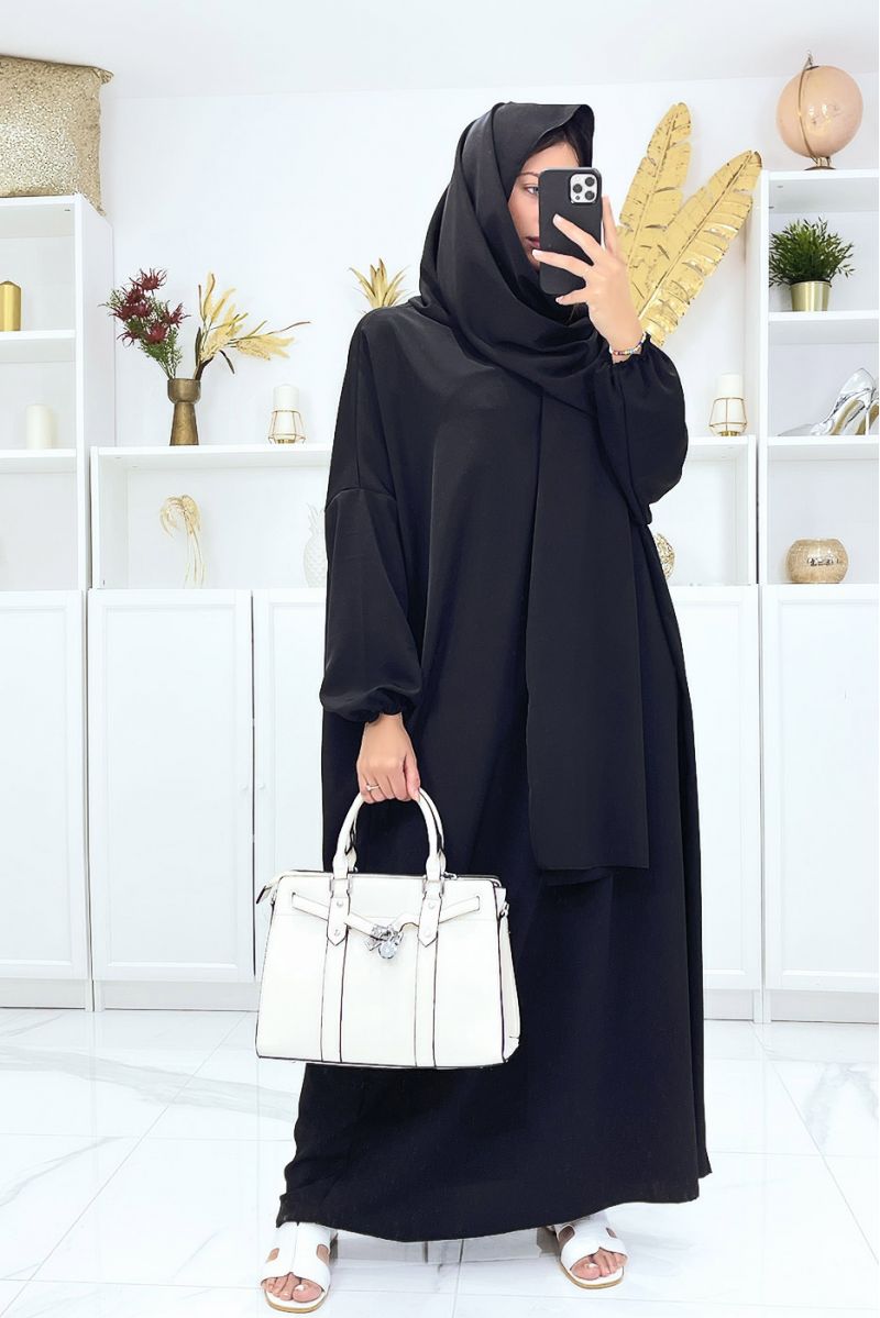 Zwarte abaya met geïntegreerde sluier goedkope vitamine kleur - 3 Zwarte abaya met geïntegreerde sluier goedkope vitamine kleur - 3
