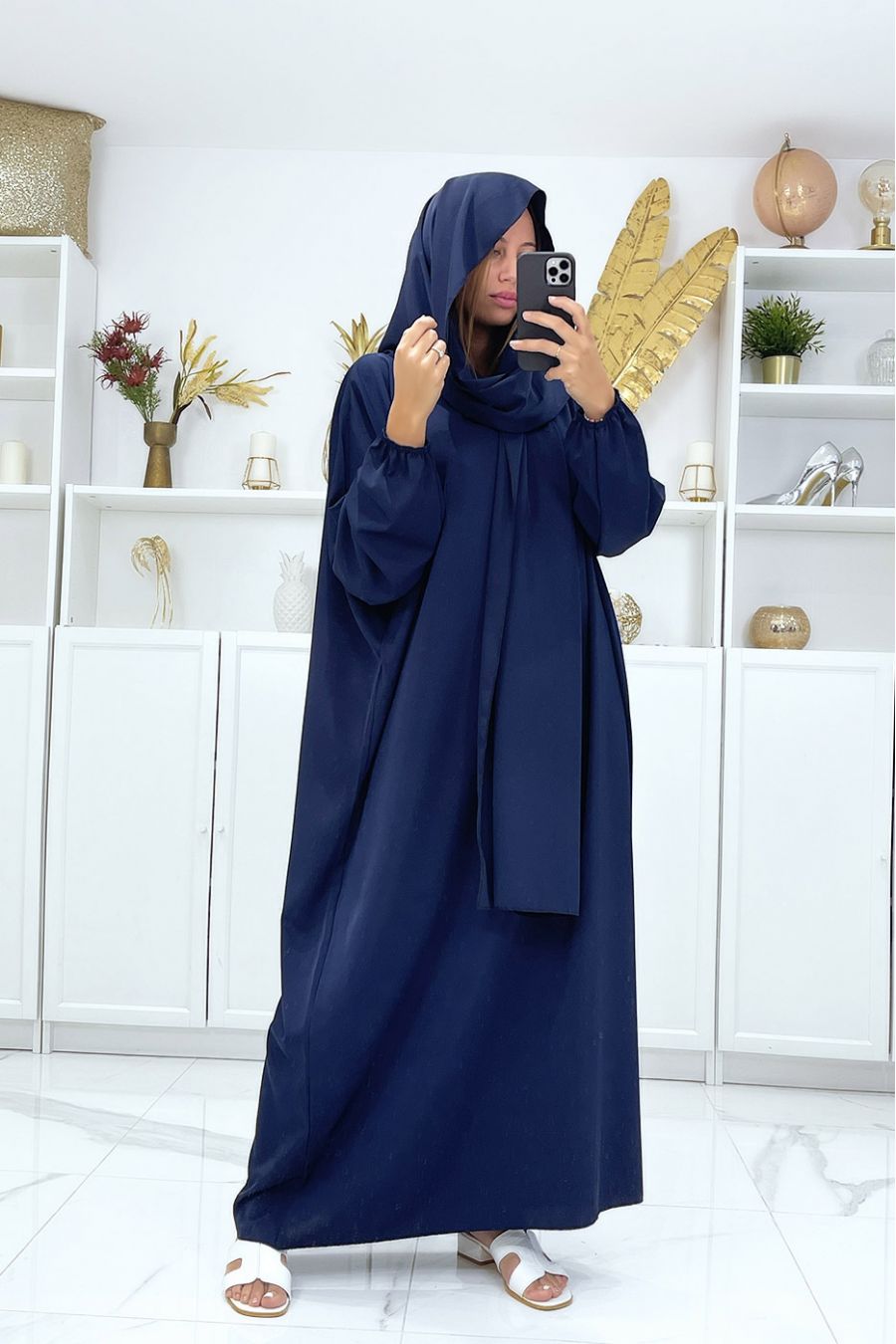 Abaya marine avec voile intégré pas chère couleur vitaminée - 1