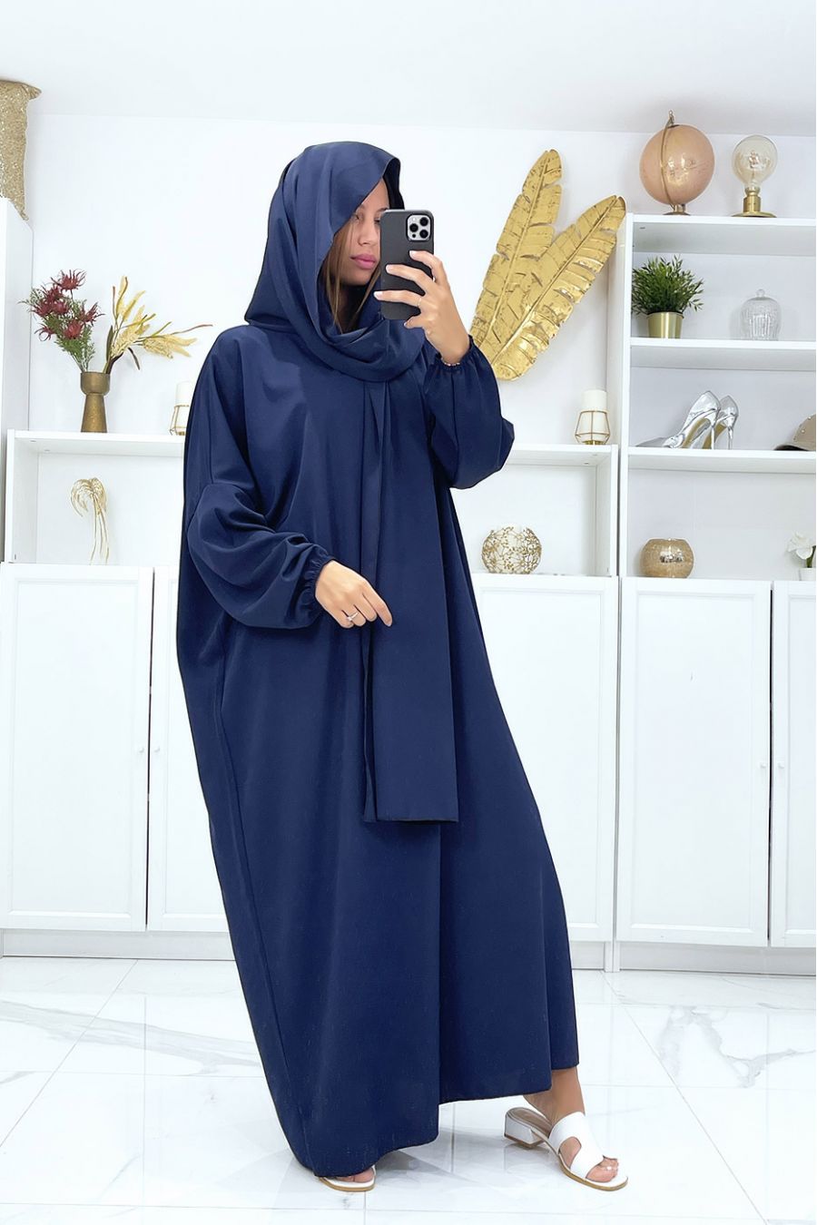 Abaya marine avec voile intégré pas chère couleur vitaminée - 2