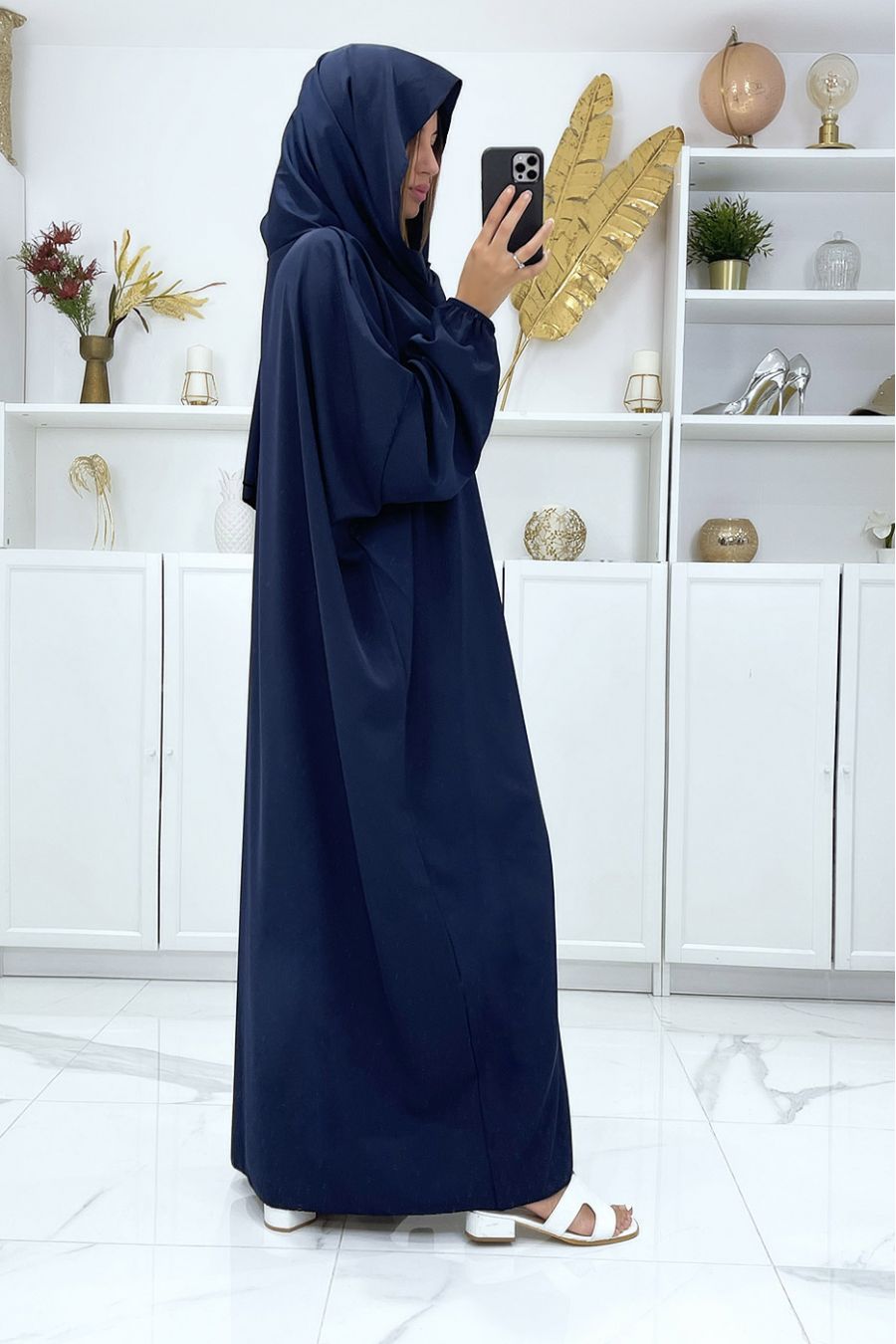 Abaya marine avec voile intégré pas chère couleur vitaminée - 3