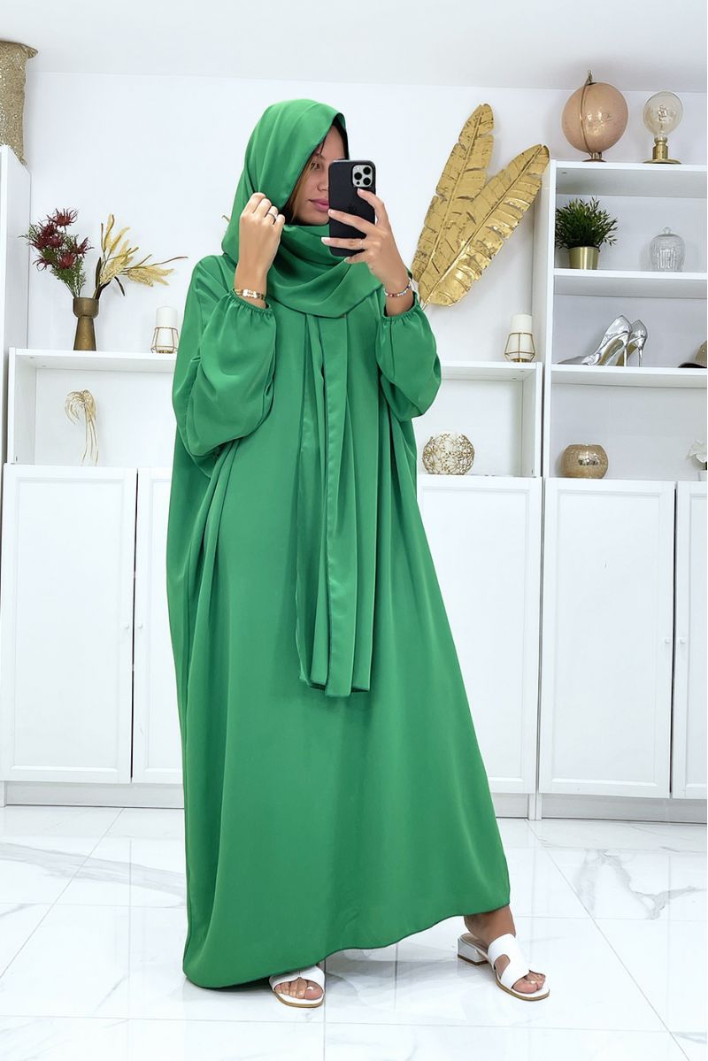 Groene abaya met geïntegreerde sluier goedkope vitamine kleur - 1 Groene abaya met geïntegreerde sluier goedkope vitamine kleur - 1