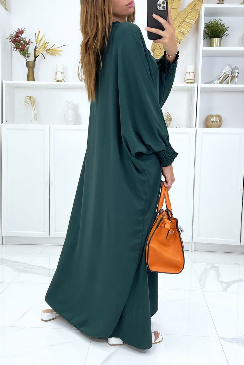 Lange, zeer losse groene abaya met elastische mouwen - 1
