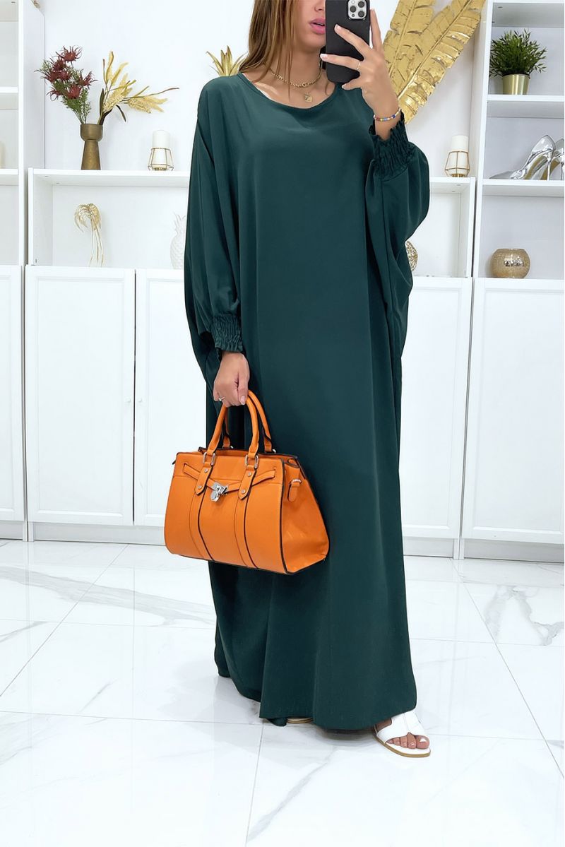 Long, very loose green abaya with elastic sleeves - 2