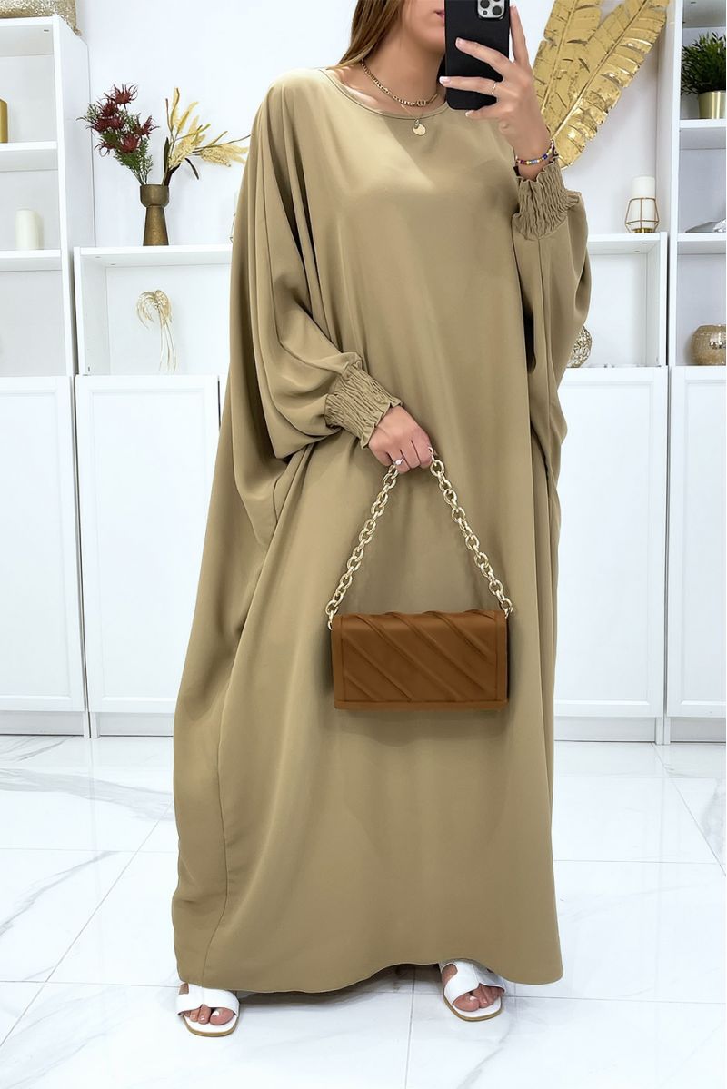 Long very loose taupe abaya with elastic sleeves - 2