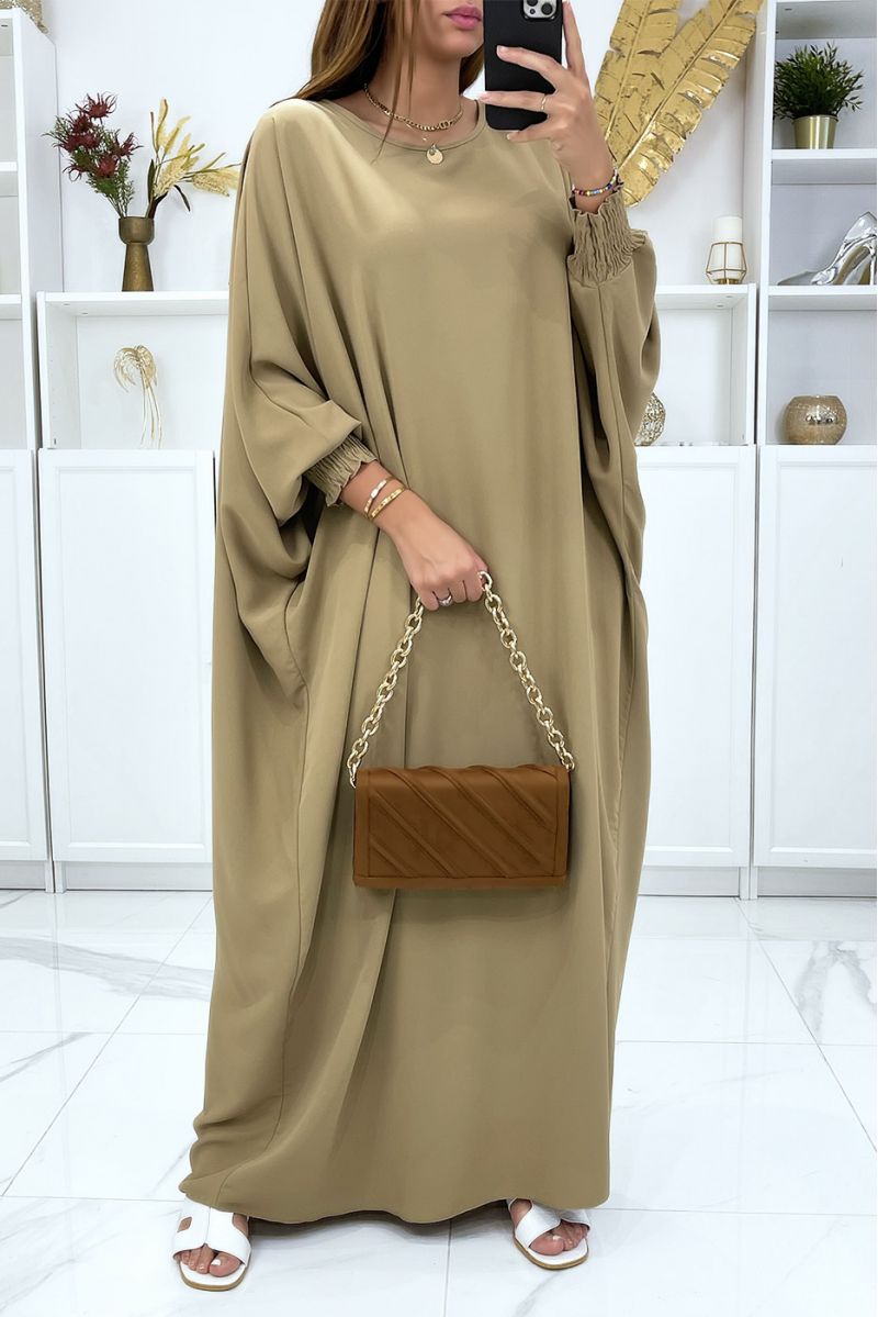 Lange zeer losse taupe abaya met elastische mouwen - 3 Lange zeer losse taupe abaya met elastische mouwen - 3