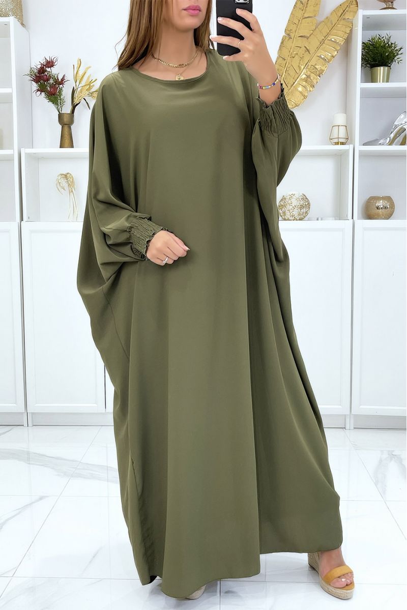 Lange, zeer losse kaki abaya met elastische mouwen - 3 Lange, zeer losse kaki abaya met elastische mouwen - 3