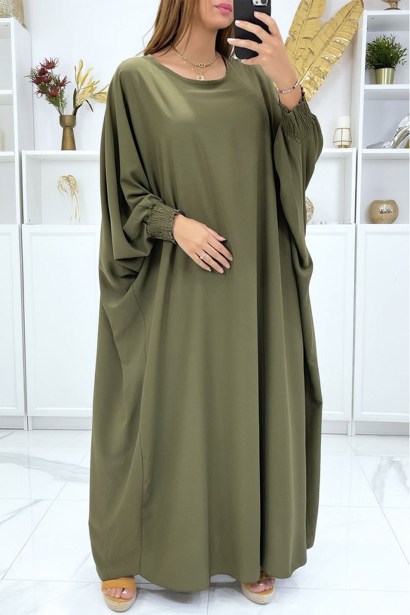 Lange, zeer losse kaki abaya met elastische mouwen - 4 Lange, zeer losse kaki abaya met elastische mouwen - 4