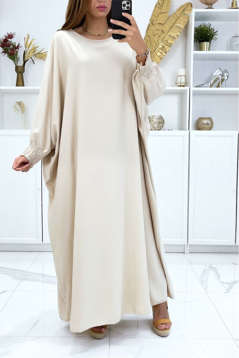Longue abaya beige très ample avec élastique aux manches. - 4 Longue abaya beige très ample avec élastique aux manches. - 4