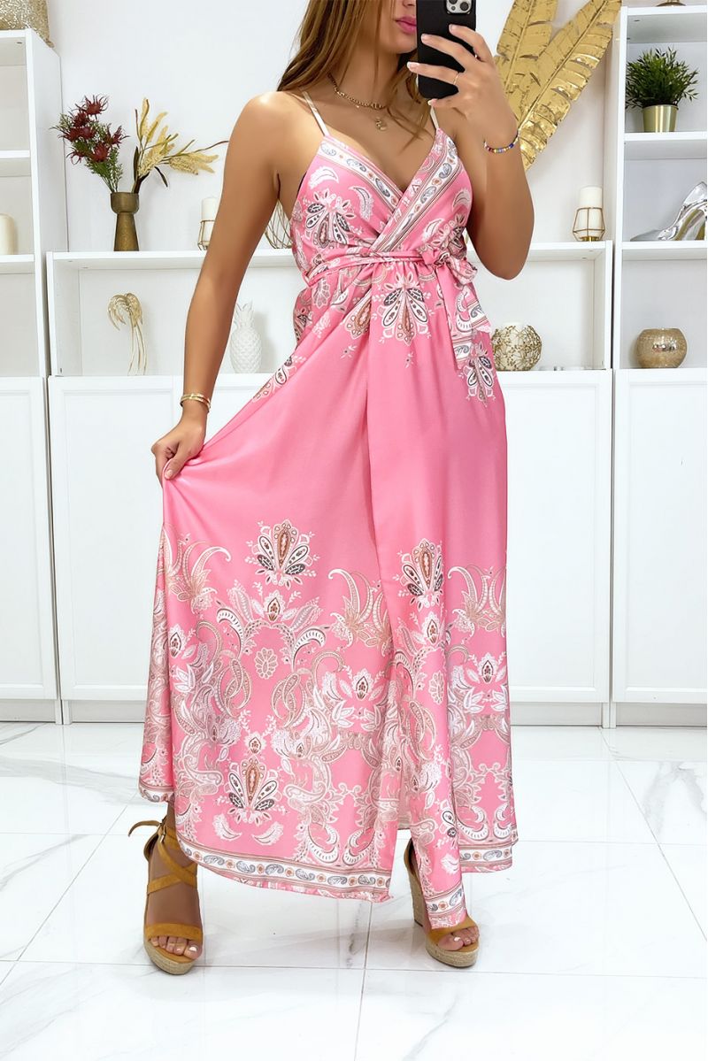 Longue robe  porte feuille et amovible avec sublime motif rose - 3
