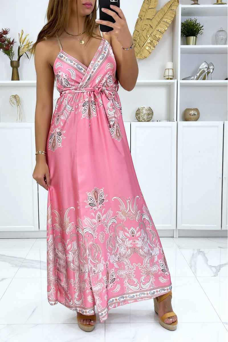 Longue robe  porte feuille et amovible avec sublime motif rose - 4