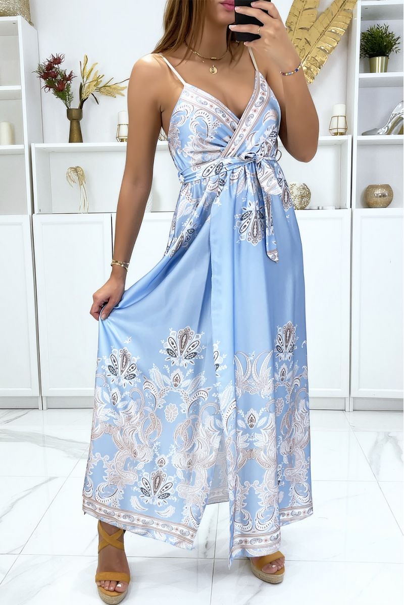 Long wrap dress and removable with sublime turquoise pattern - 3