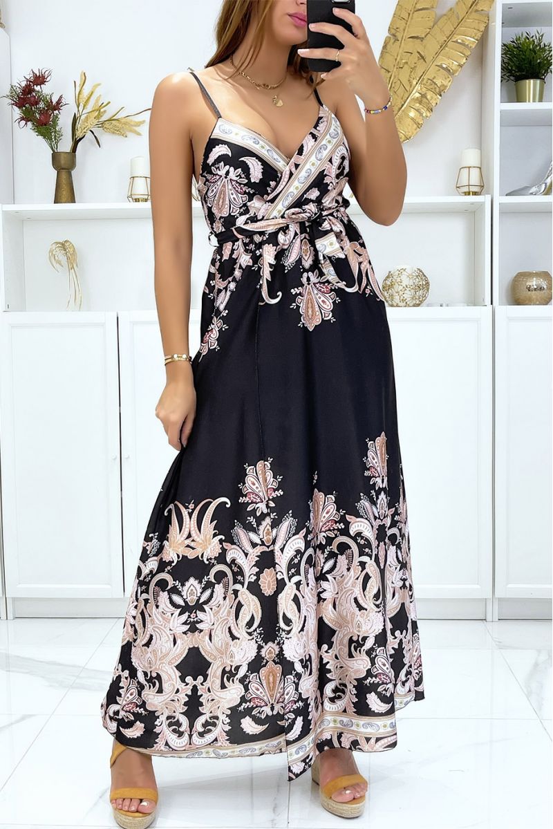 Longue robe porte feuille et amovible avec sublime motif noire - 4