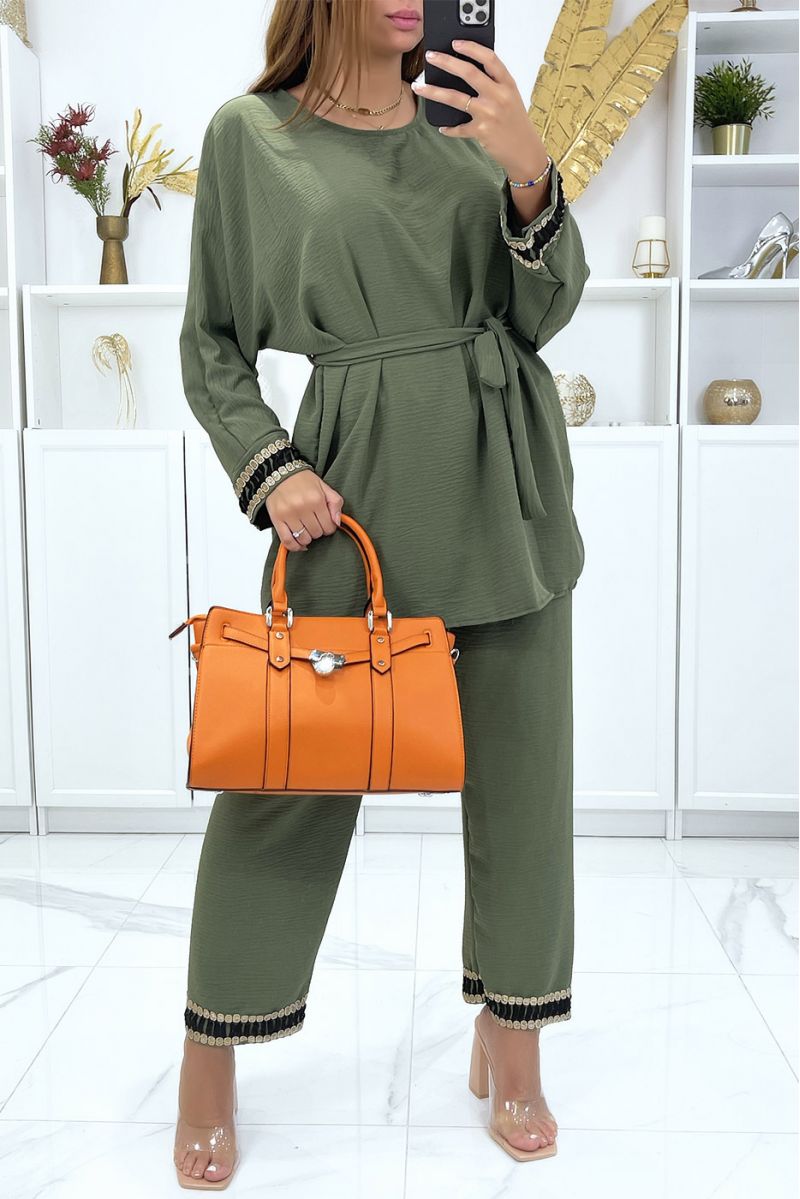 Tunic and khaki pants set with belt and embroidered bands - 3 Tunic and khaki pants set with belt and embroidered bands - 3
