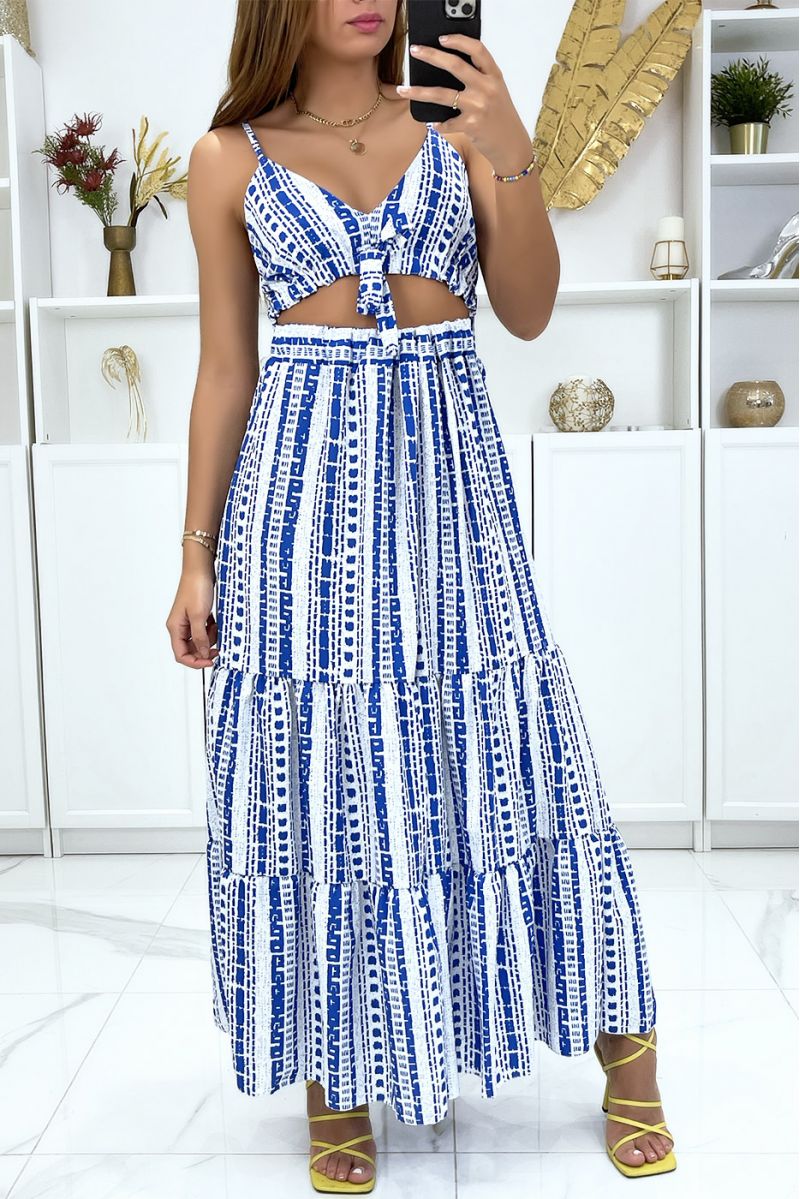 Longue robe royal à motif ouvert à l'avant - 3 Longue robe royal à motif ouvert à l'avant - 3